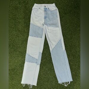 PacSun Light Blue and White Patchwork Straight Leg Jeans